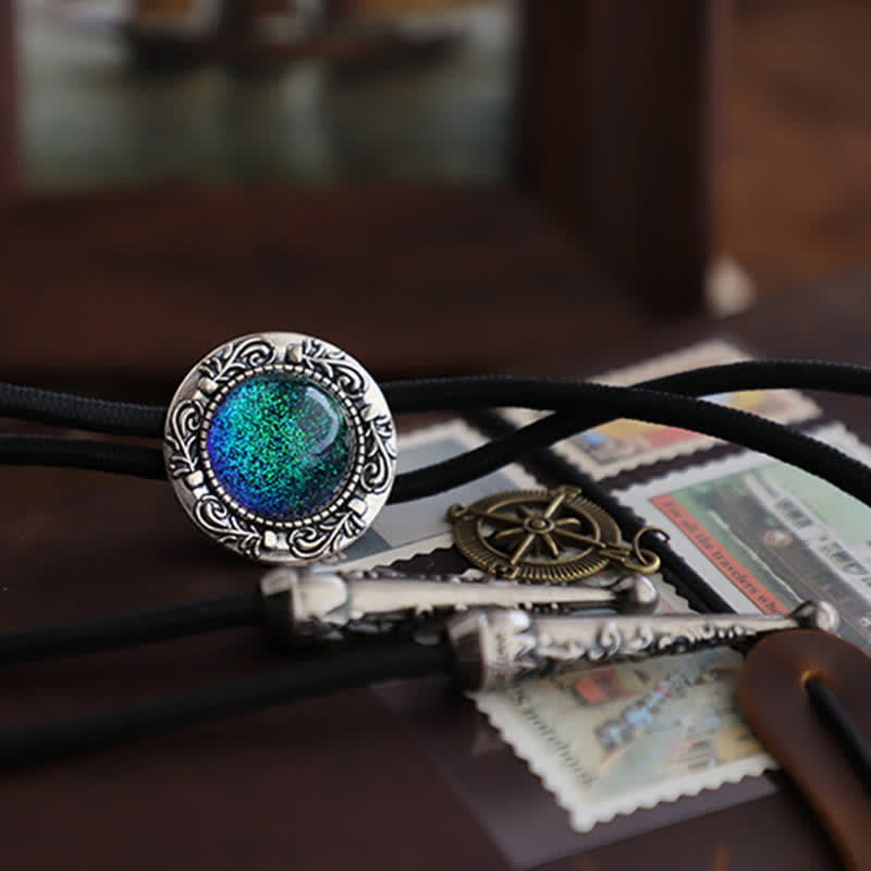 Cravate bolo rétro bleu-vert avec pendentif en forme de larmes de sirène