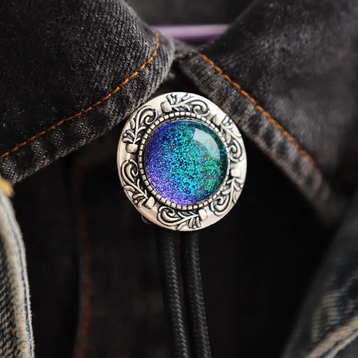 Cravate bolo rétro bleu-vert avec pendentif en forme de larmes de sirène