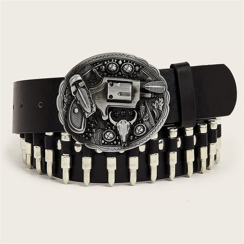Ceinture en cuir avec boucle et rivets à motif imprimé pistolet 3D