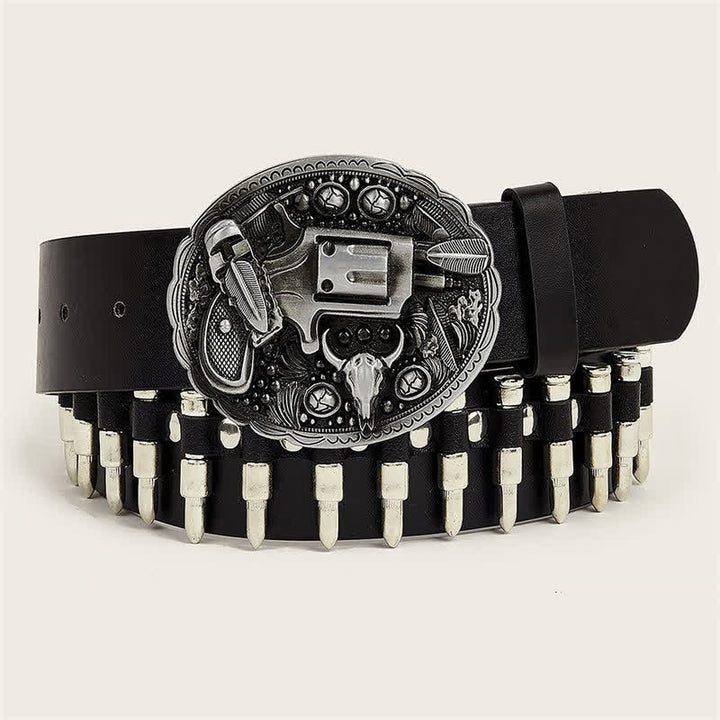 Ceinture en cuir avec boucle et rivets à motif imprimé pistolet 3D
