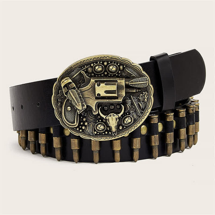 Ceinture en cuir avec boucle et rivets à motif imprimé pistolet 3D