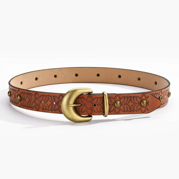 Ceinture en cuir à rivets bronze à imprimé floral élégant