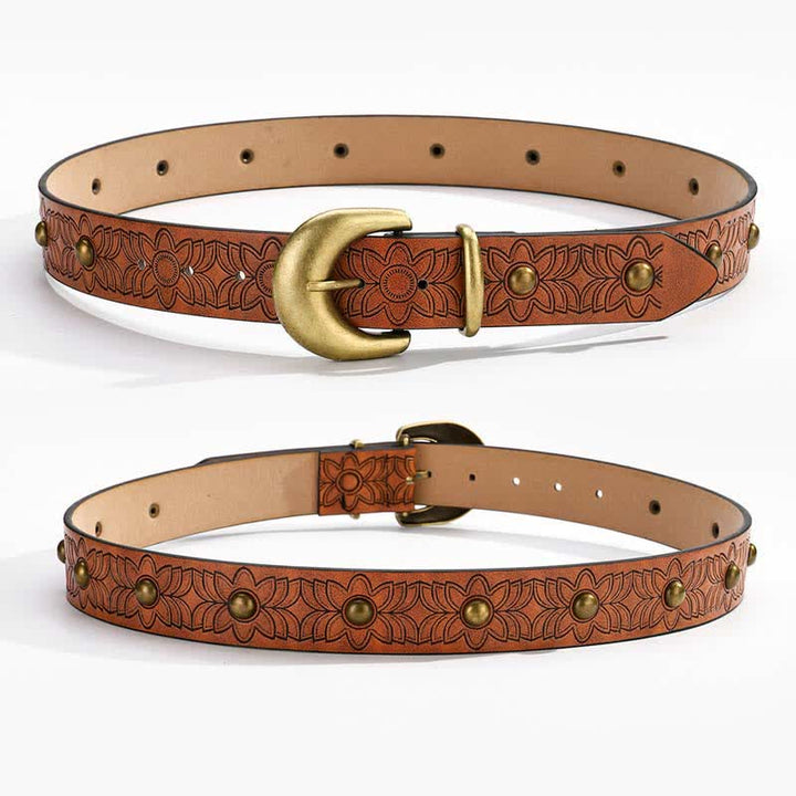 Ceinture en cuir à rivets bronze à imprimé floral élégant