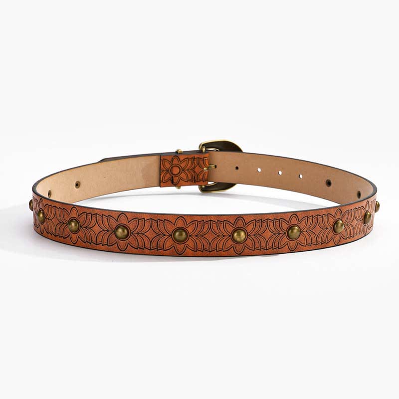 Ceinture en cuir à rivets bronze à imprimé floral élégant