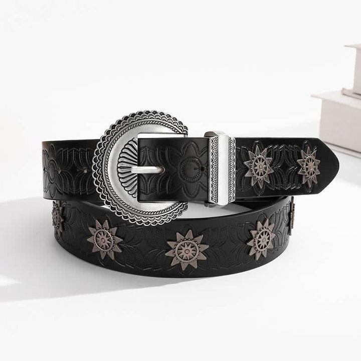 Ceinture en cuir à motif floral rétro incrusté de rivets en étoile