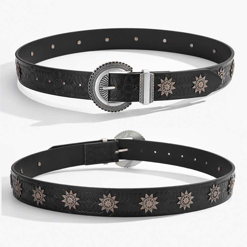 Ceinture en cuir à motif floral rétro incrusté de rivets en étoile