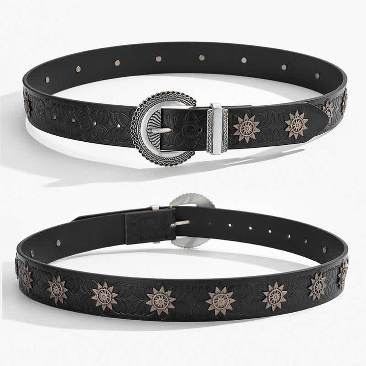 Ceinture en cuir à motif floral rétro incrusté de rivets en étoile
