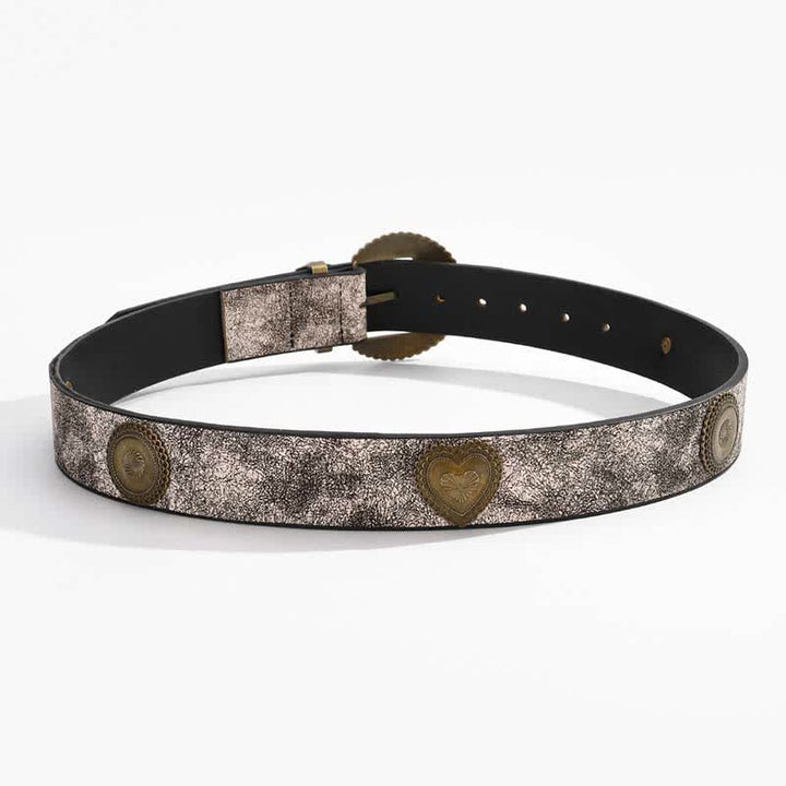 Ceinture en cuir à imprimé floral incrusté de rivets ronds et en forme de cœur