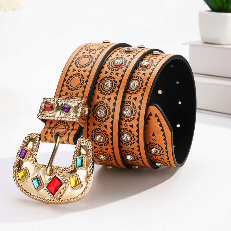 Ceinture en cuir avec diamants artificiels incrustés de métal exotique vintage