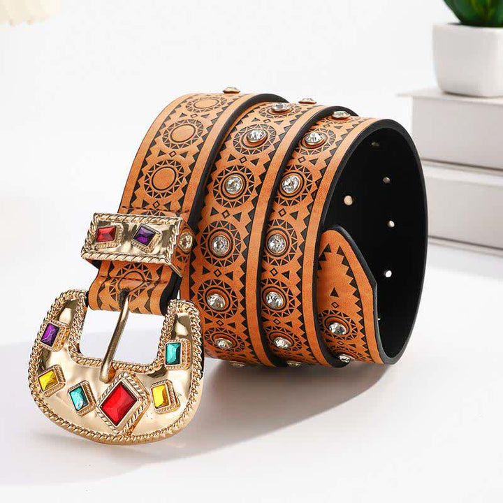 Ceinture en cuir avec diamants artificiels incrustés de métal exotique vintage