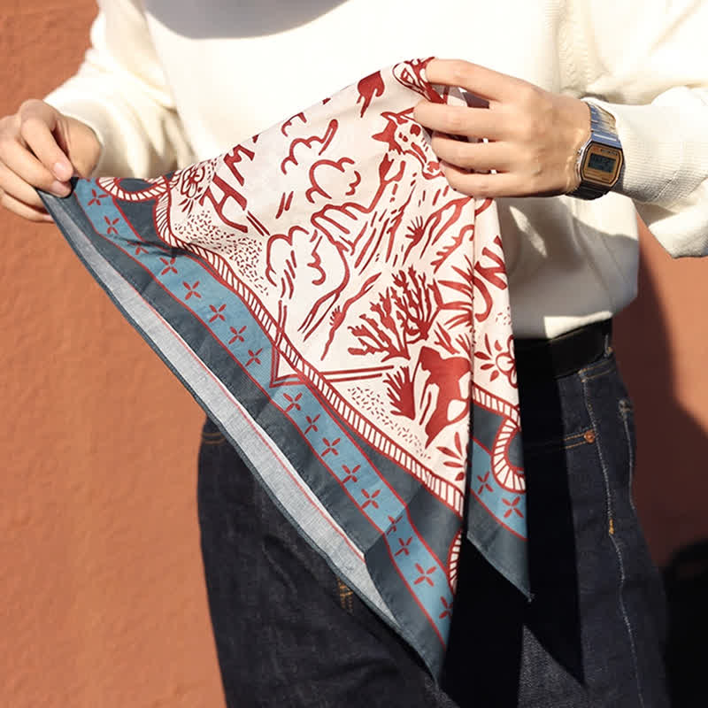 Foulard carré bleu et rouge American Working Ranch