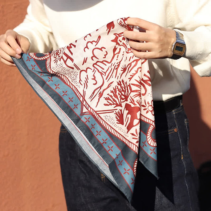 Foulard carré bleu et rouge American Working Ranch