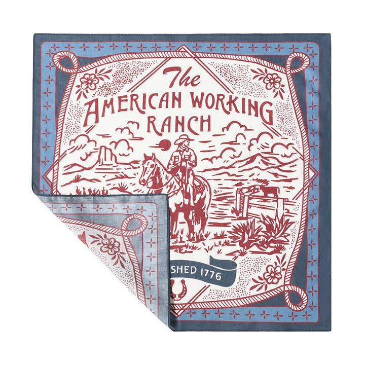 Foulard carré bleu et rouge American Working Ranch