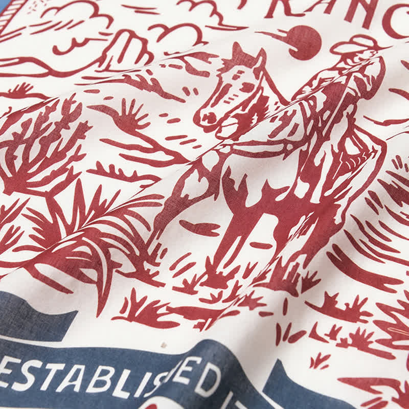 Foulard carré bleu et rouge American Working Ranch