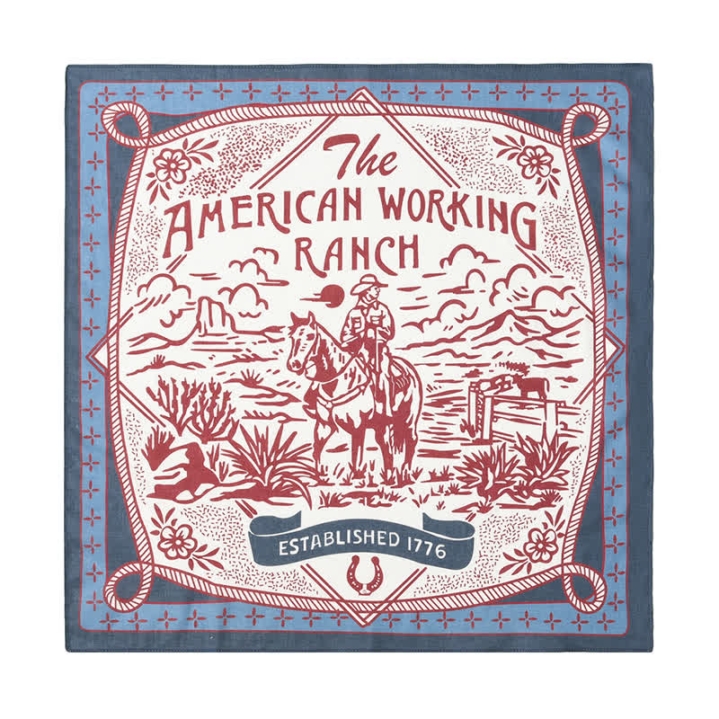 Foulard carré bleu et rouge American Working Ranch