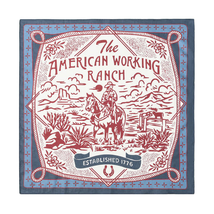 Foulard carré bleu et rouge American Working Ranch
