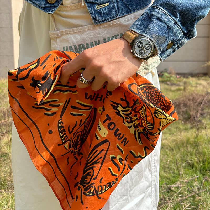 Foulard carré de pêche Cowboy orange et noir