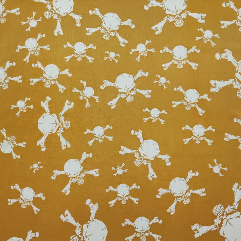 Foulard carré imprimé crâne de pirate jaune et blanc