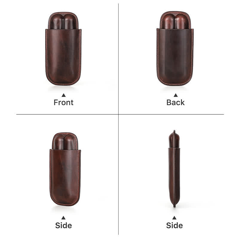 Cave à cigares portable en cuir marron (pour deux cigares)