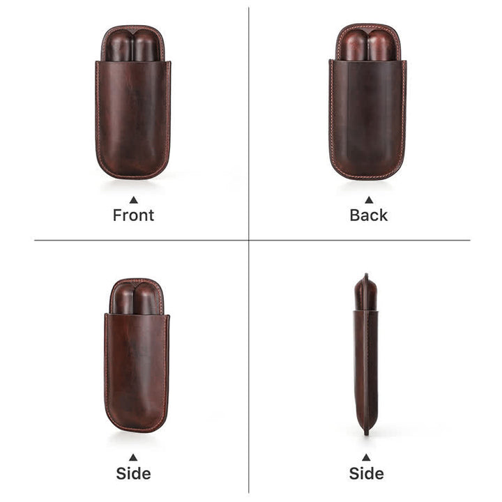 Cave à cigares portable en cuir marron (pour deux cigares)
