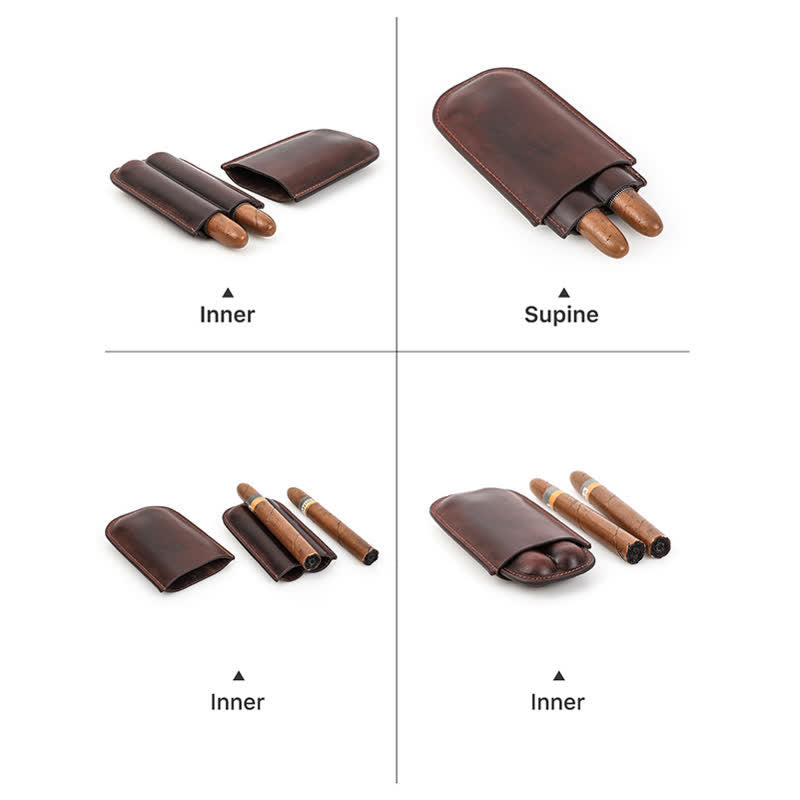 Cave à cigares portable en cuir marron (pour deux cigares)