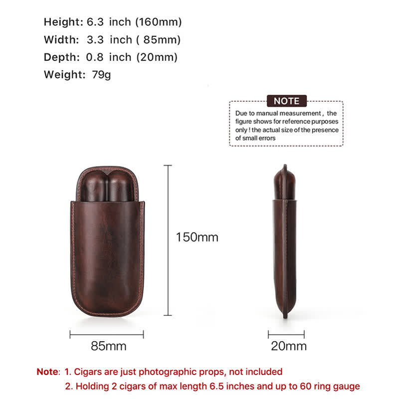 Cave à cigares portable en cuir marron (pour deux cigares)