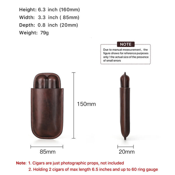 Cave à cigares portable en cuir marron (pour deux cigares)