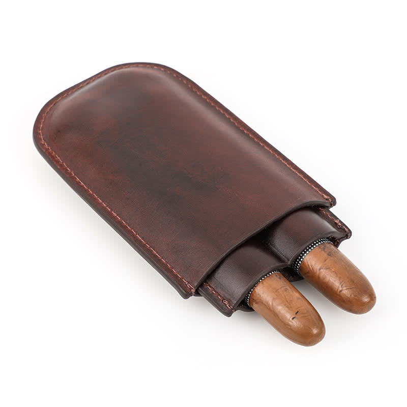 Cave à cigares portable en cuir marron (pour deux cigares)