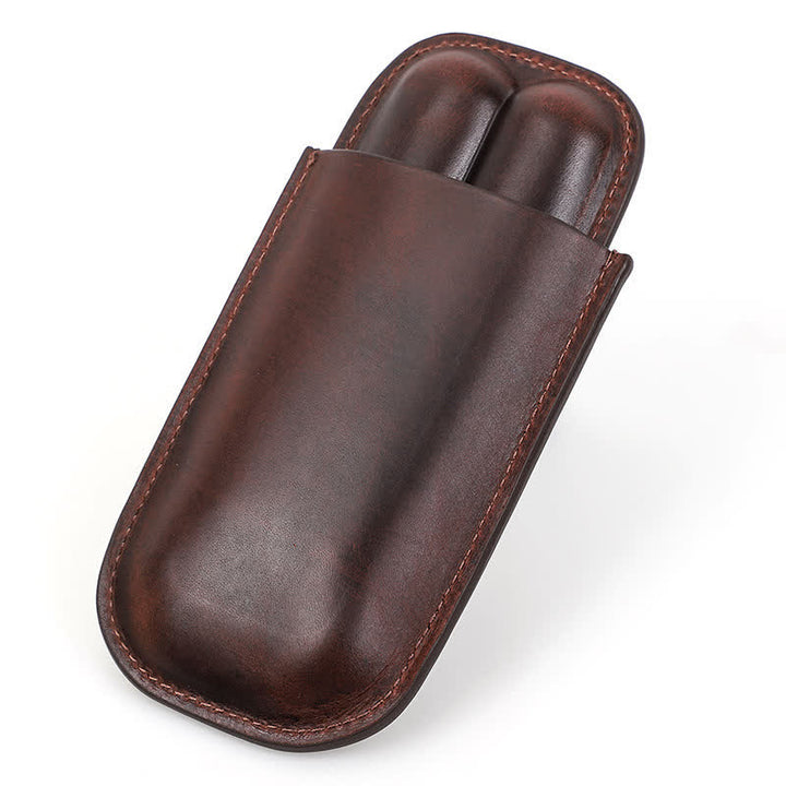 Cave à cigares portable en cuir marron (pour deux cigares)