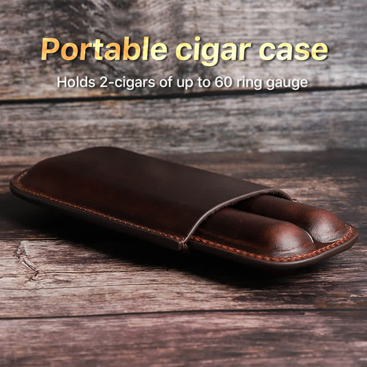 Cave à cigares portable en cuir marron (pour deux cigares)