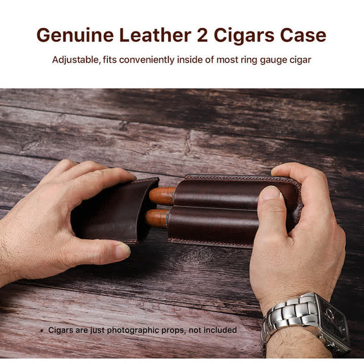 Cave à cigares portable en cuir marron (pour deux cigares)