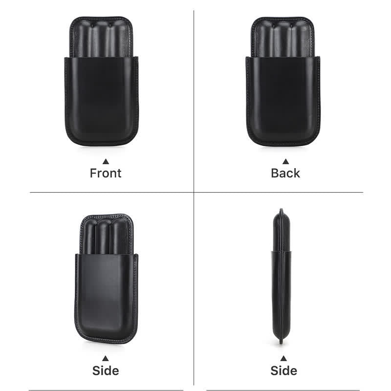 Cave à cigares portable en cuir marron (pour trois cigares)