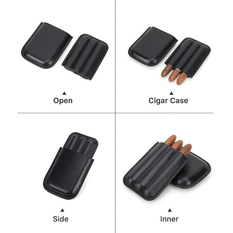 Cave à cigares portable en cuir marron (pour trois cigares)