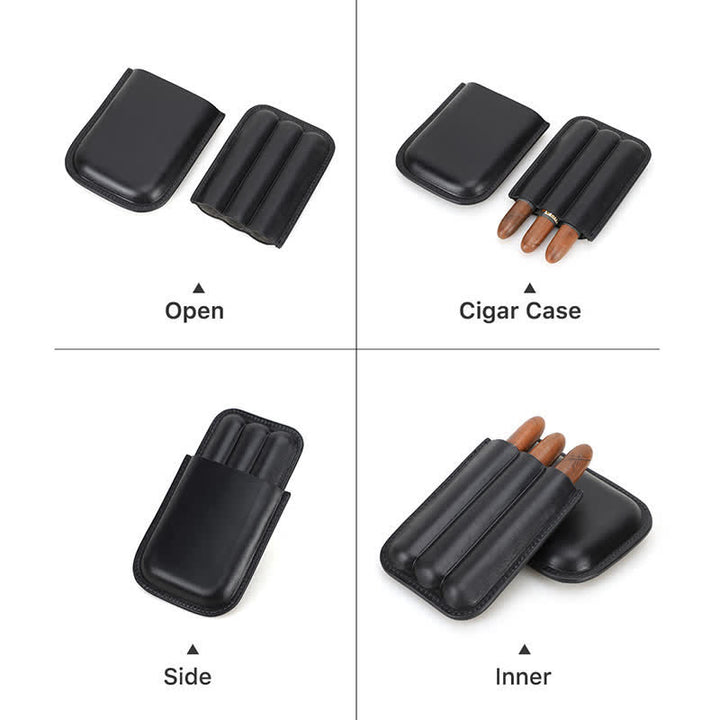 Cave à cigares portable en cuir marron (pour trois cigares)