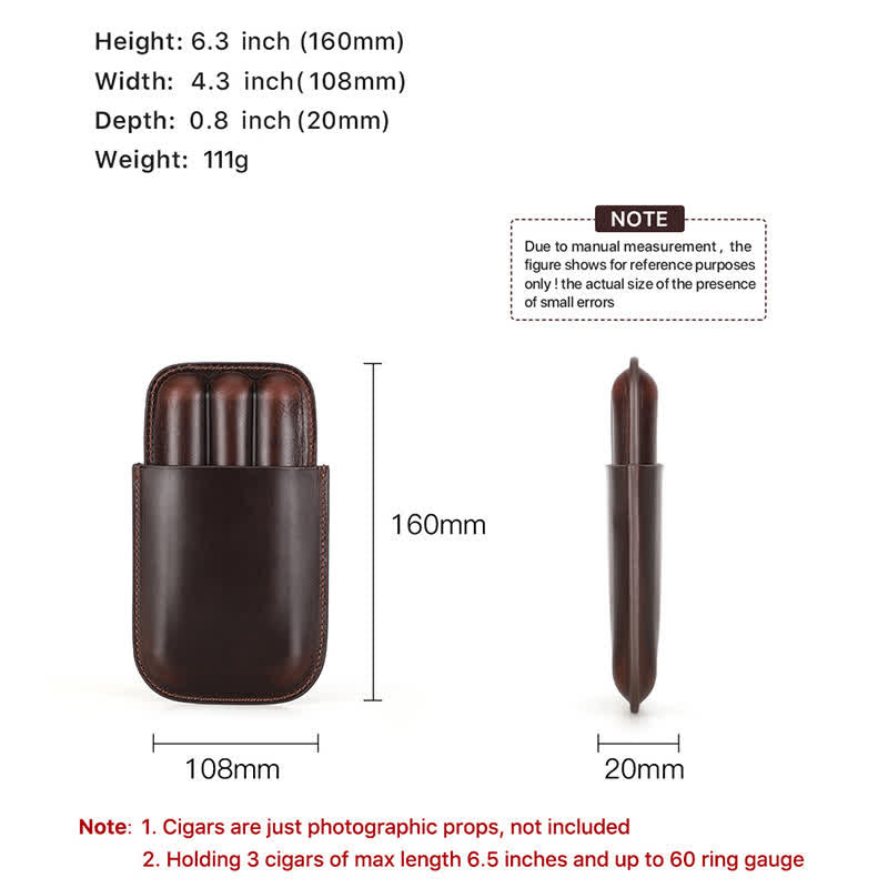 Cave à cigares portable en cuir marron (pour trois cigares)