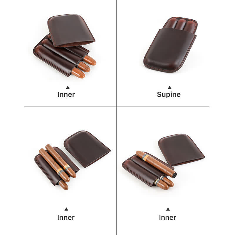 Cave à cigares portable en cuir marron (pour trois cigares)