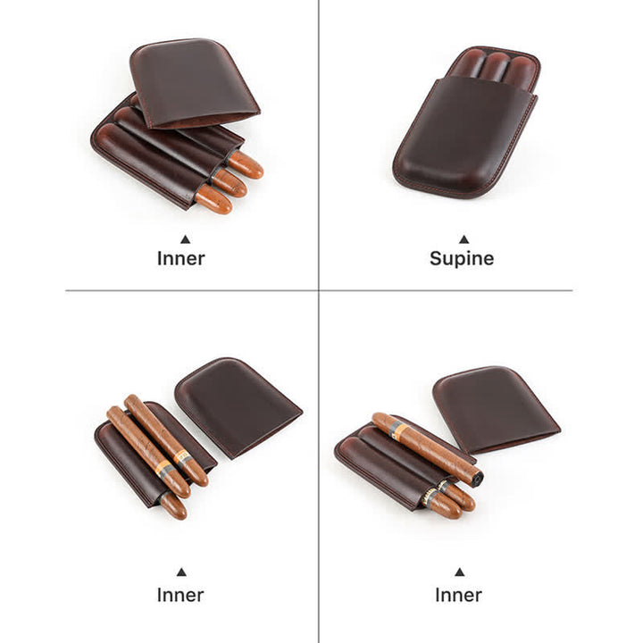 Cave à cigares portable en cuir marron (pour trois cigares)