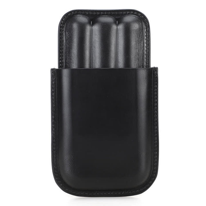Cave à cigares portable en cuir marron (pour trois cigares)
