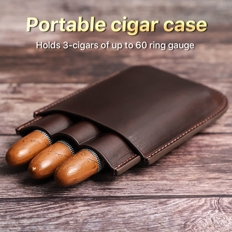 Cave à cigares portable en cuir marron (pour trois cigares)