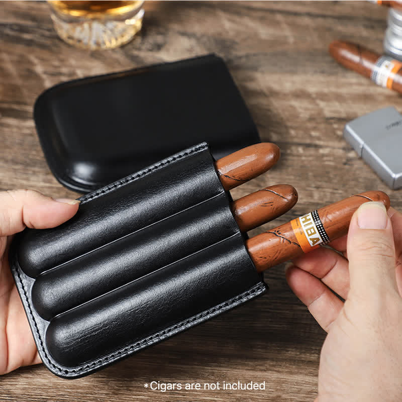 Cave à cigares portable en cuir marron (pour trois cigares)
