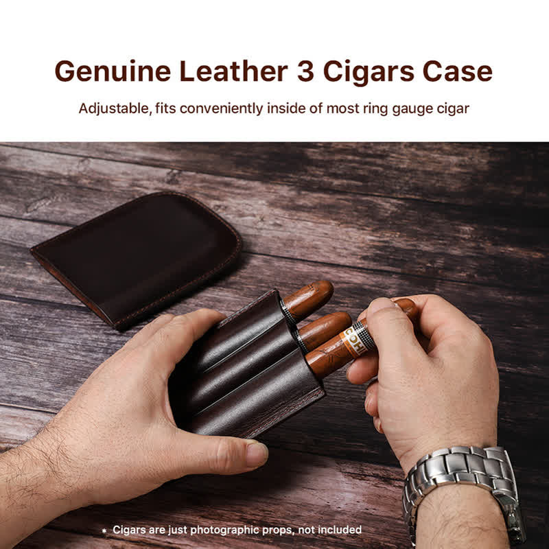 Cave à cigares portable en cuir marron (pour trois cigares)