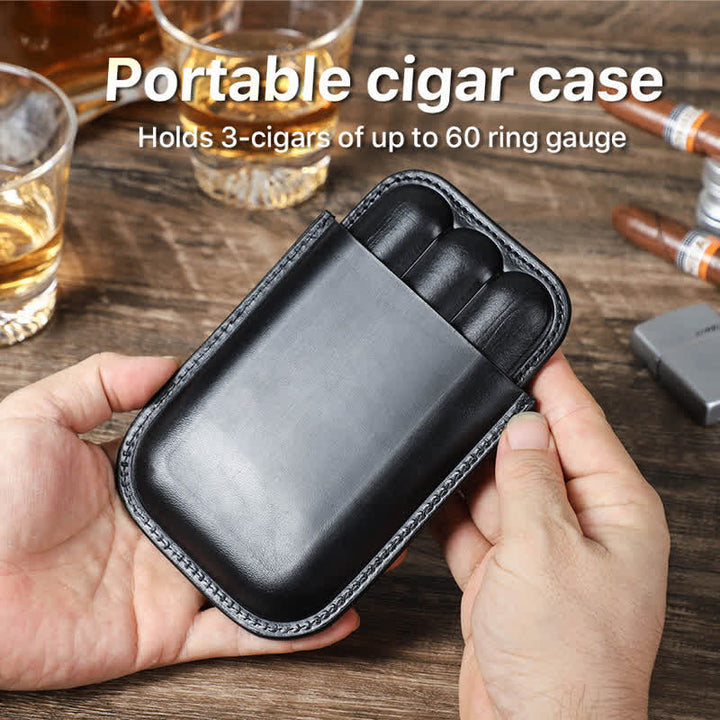 Cave à cigares portable en cuir marron (pour trois cigares)