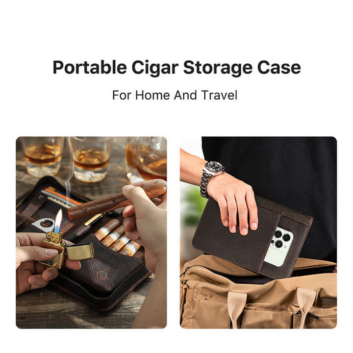 Étui à cigarettes de voyage en cuir à fermeture éclair de grande capacité (pour cinq cigares)
