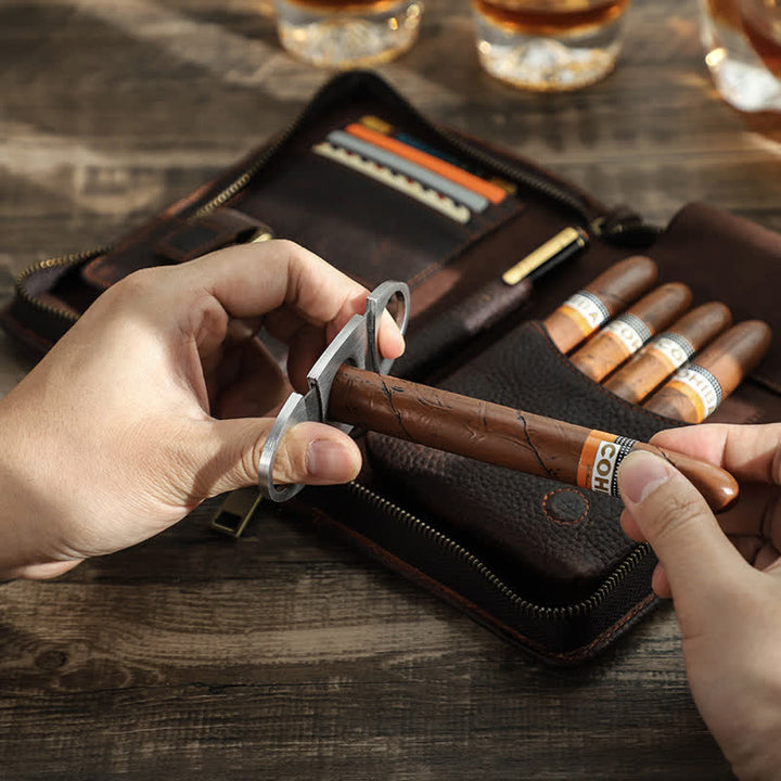 Étui à cigarettes de voyage en cuir à fermeture éclair de grande capacité (pour cinq cigares)