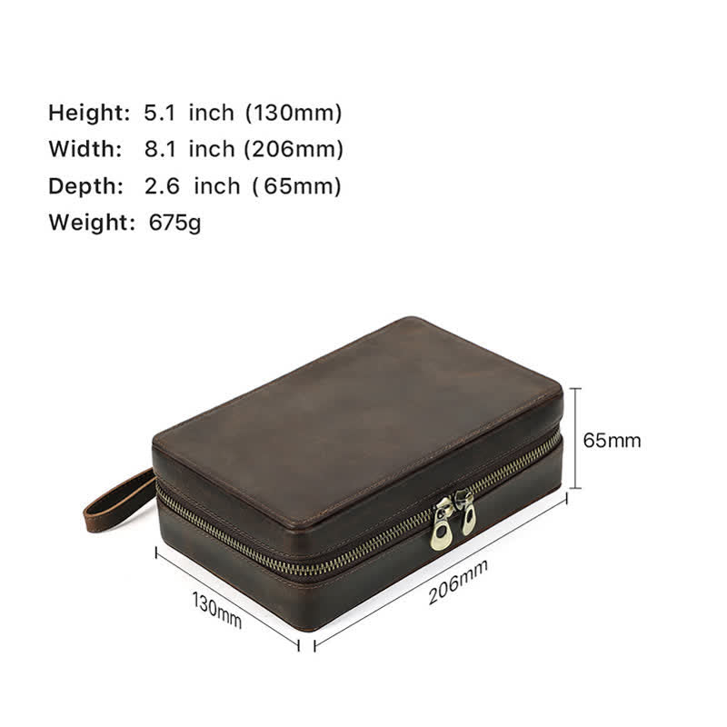 Étui à cigares en cuir de vachette Crazy Horse avec fermeture éclair (pour quatre cigares)