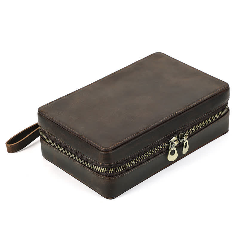 Étui à cigares en cuir de vachette Crazy Horse avec fermeture éclair (pour quatre cigares)