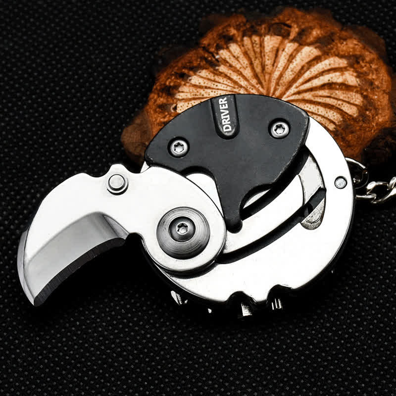Couteau multifonction 8 en 1, tournevis, outil EDC, porte-clés - Noir et argent - image 1