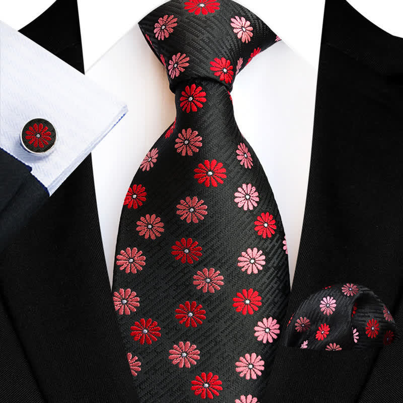 Ensemble de 3 cravates à motif de petites marguerites pour homme