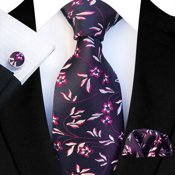 Ensemble de 3 cravates à motif floral pour homme avec flamme brûlante