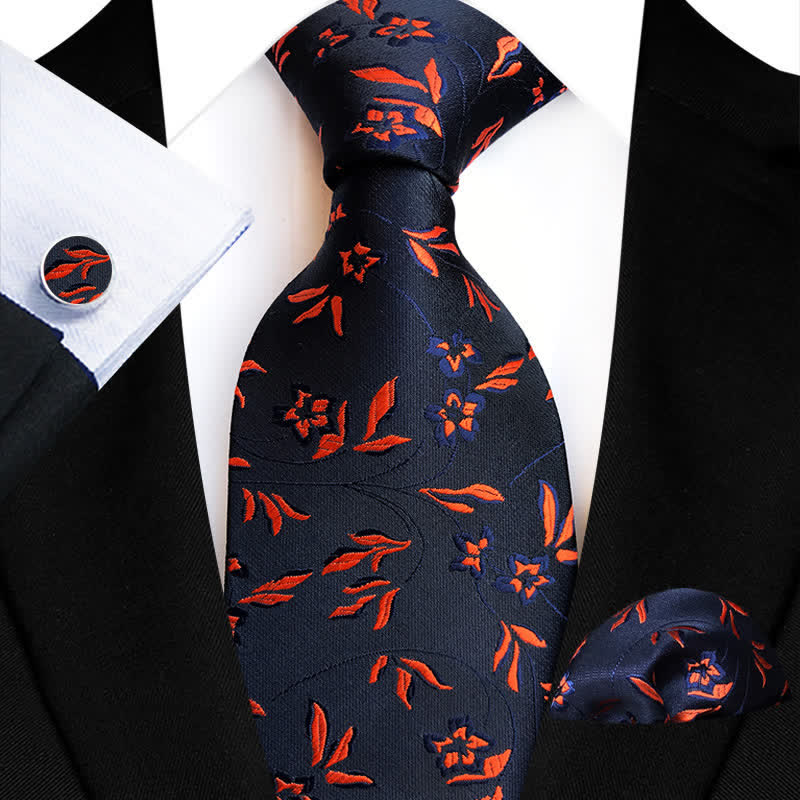 Ensemble de 3 cravates à motif floral pour homme avec flamme brûlante